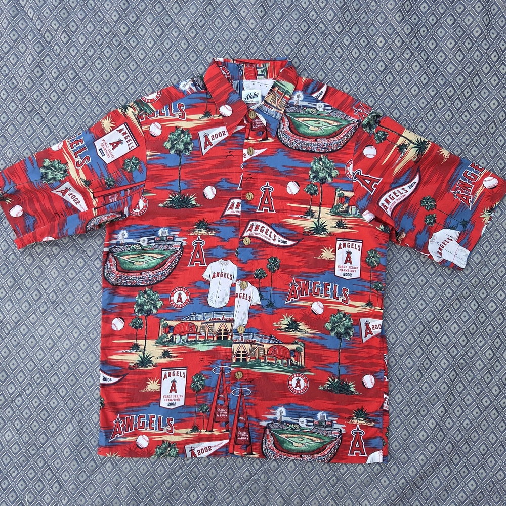 MLB Reyn Spooner Los Angeles Anaheim Angels Hawaiian Aloha Shirt Size Medium